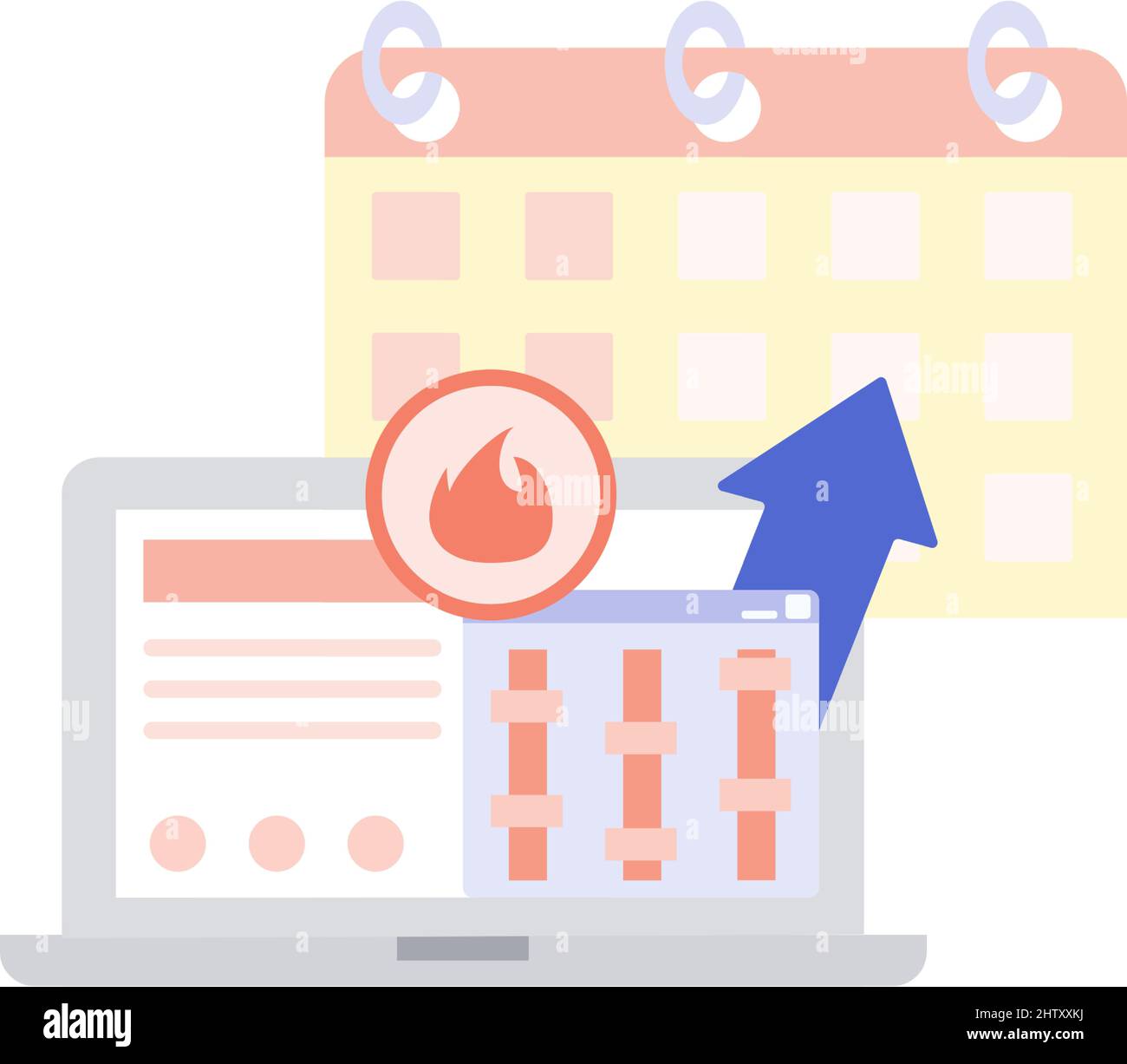 Deadline icon. Computer laptop and calendar with urgency online work ...