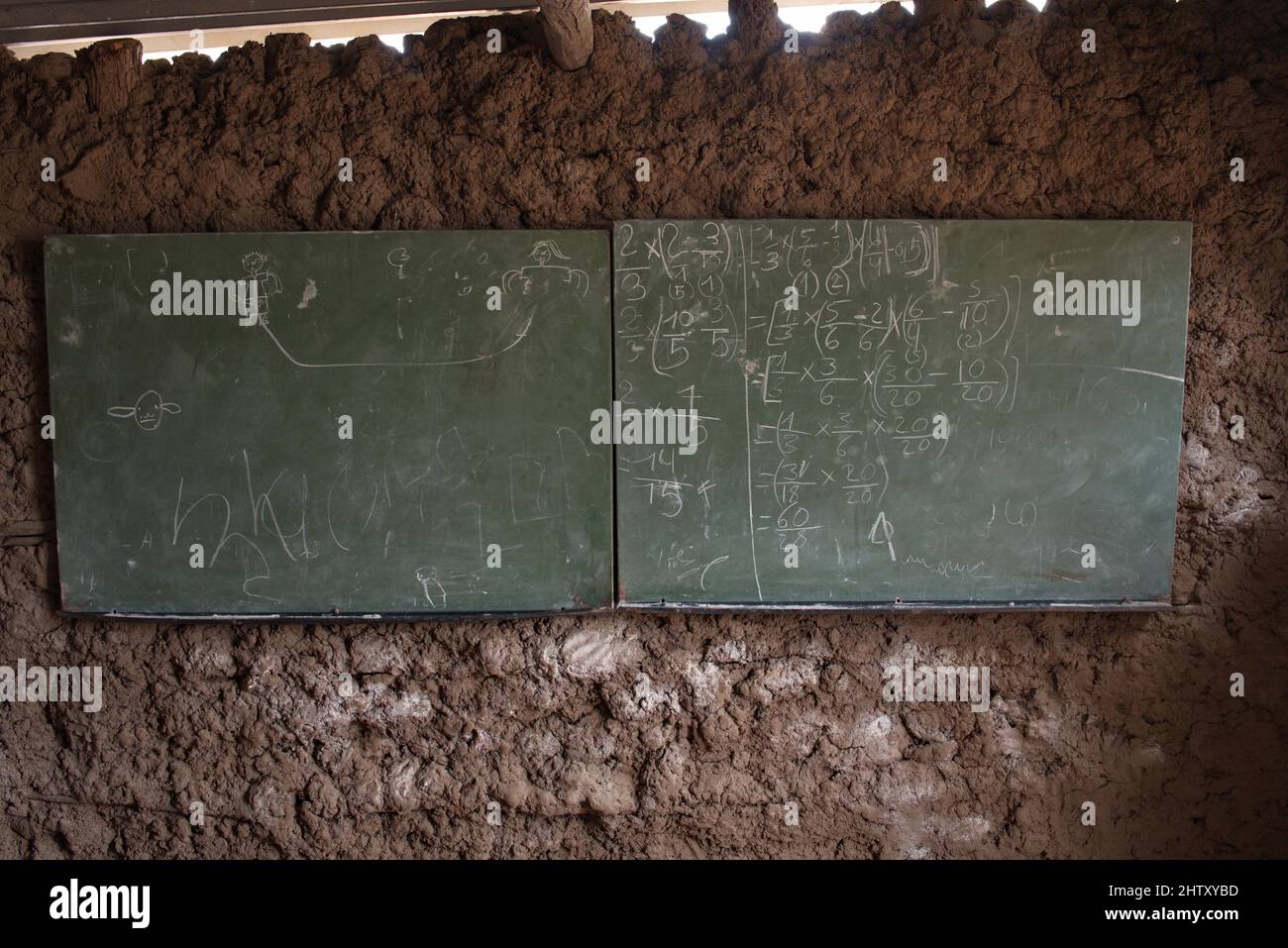 Blackboard in a village school made of clay in Gaza Province, Mozambique Stock Photo