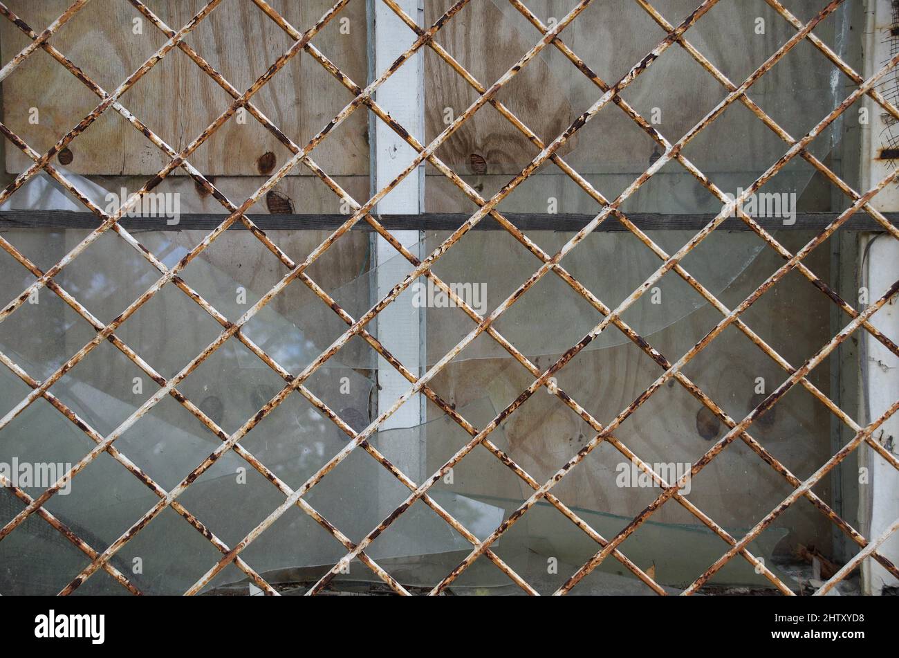 Lost Place, Destroyed window of a former Soviet barracks in Altes Lager, municipality of Niedergoersdorf Stock Photo