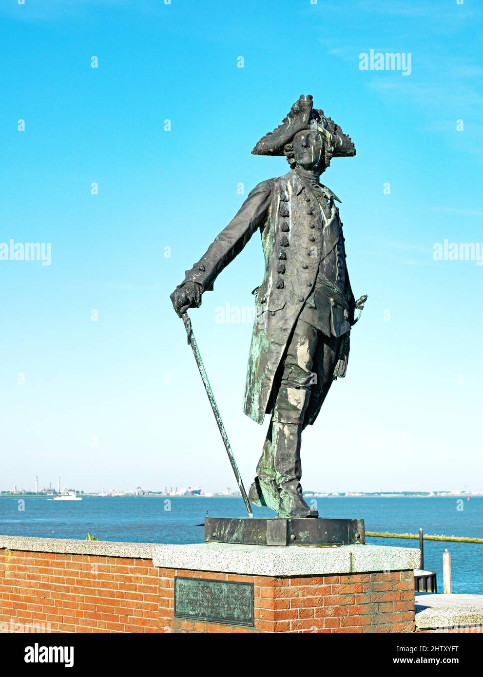 Statue, Frederick II, former King of Prussia, Monument, Schoepfwerk, Knock, Emden, East Frisia, Germany Stock Photo