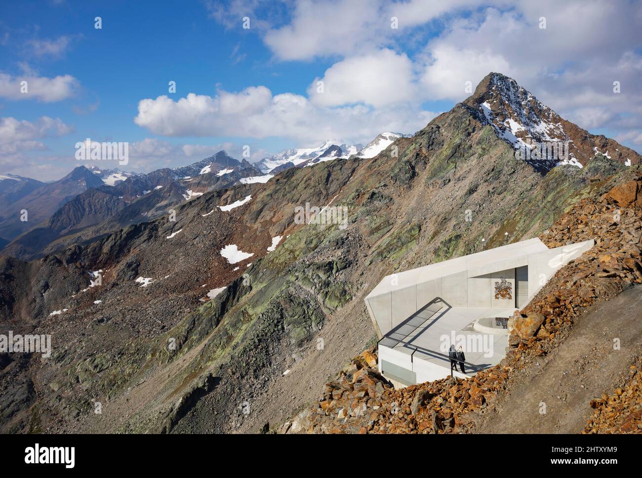 James Bond experience world 007 Elements with view to the summit of the Aeussere Schwarze Schneid, Gaislachkogelbahn, Soelden, Oetztal Alps, Oetztal Stock Photo