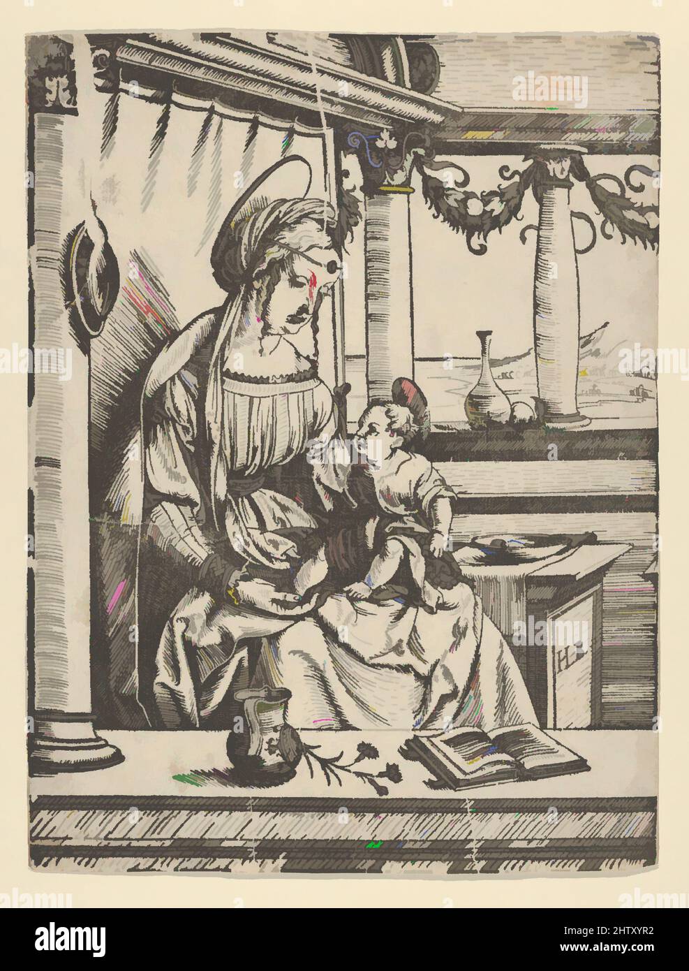 Art inspired by The Virgin Seated with the Child, Woodcut, Sheet: 9 1/4 × 7 in. (23.5 × 17.8 cm), Prints, Hans Burgkmair (German, Augsburg 1473–1531 Augsburg, Classic works modernized by Artotop with a splash of modernity. Shapes, color and value, eye-catching visual impact on art. Emotions through freedom of artworks in a contemporary way. A timeless message pursuing a wildly creative new direction. Artists turning to the digital medium and creating the Artotop NFT Stock Photo