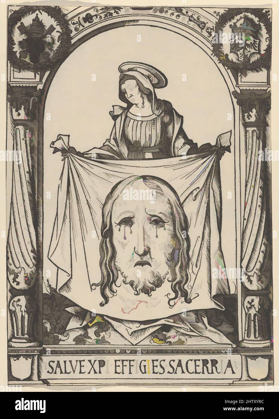 Art inspired by The Sudarium of Saint Veronica, Woodcut, Sheet: 10 13/16 × 7 5/8 in. (27.5 × 19.3 cm), Prints, Hans Burgkmair (German, Augsburg 1473–1531 Augsburg, Classic works modernized by Artotop with a splash of modernity. Shapes, color and value, eye-catching visual impact on art. Emotions through freedom of artworks in a contemporary way. A timeless message pursuing a wildly creative new direction. Artists turning to the digital medium and creating the Artotop NFT Stock Photo