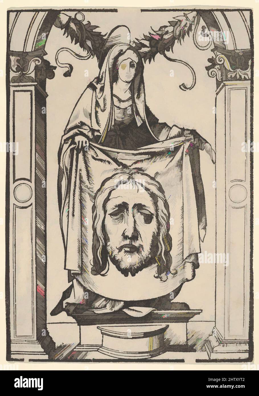 Art inspired by The Sudarium of Saint Veronica, Woodcut, Sheet: 7 3/4 × 5 3/8 in. (19.7 × 13.7 cm), Prints, Hans Burgkmair (German, Augsburg 1473–1531 Augsburg, Classic works modernized by Artotop with a splash of modernity. Shapes, color and value, eye-catching visual impact on art. Emotions through freedom of artworks in a contemporary way. A timeless message pursuing a wildly creative new direction. Artists turning to the digital medium and creating the Artotop NFT Stock Photo