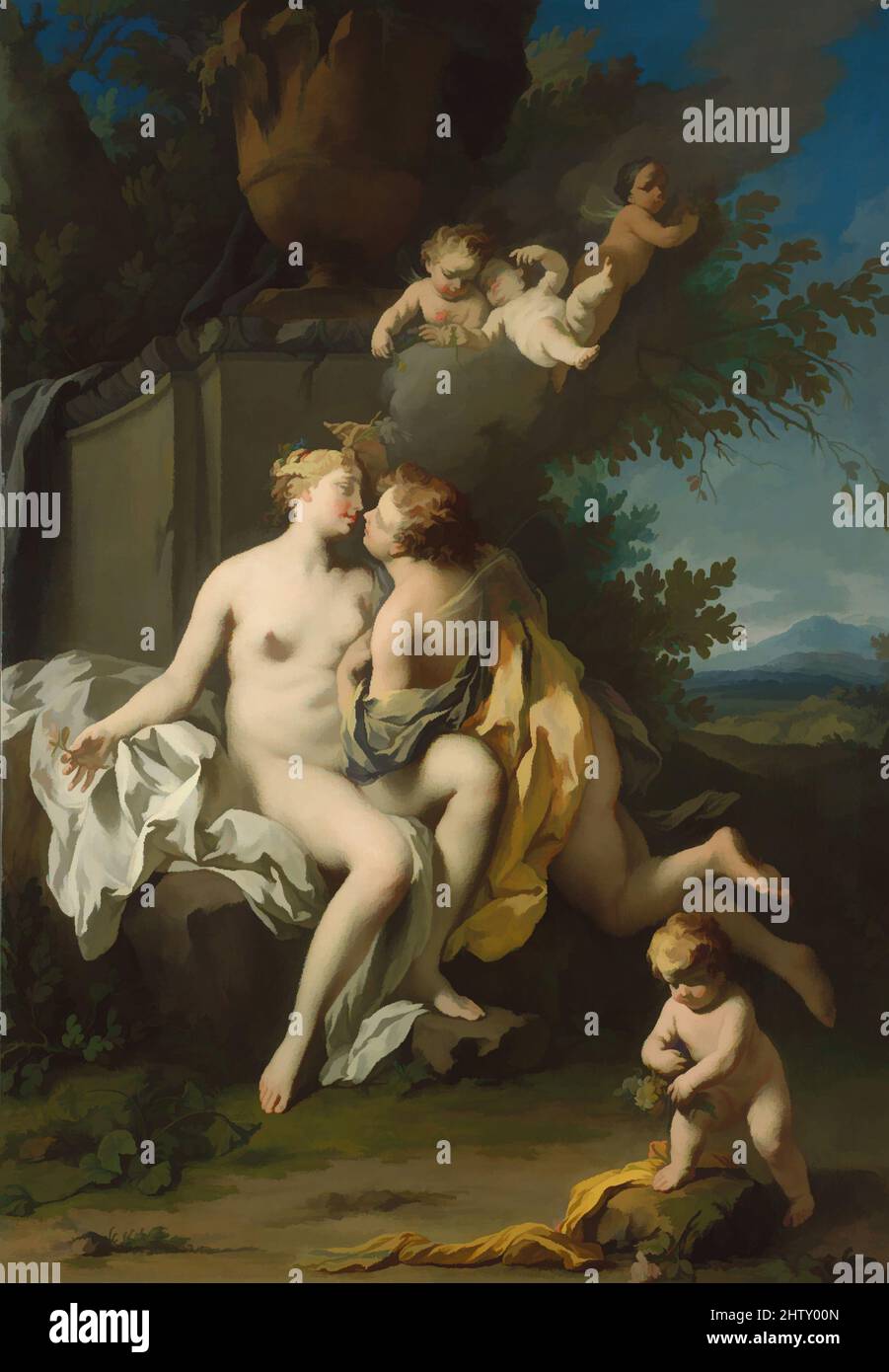 Art inspired by Flora and Zephyr, 1730s, Oil on canvas, 84 x 58 in. (213.4 x 147.3 cm), Paintings, Jacopo Amigoni (Italian, Venice 1682–1752 Madrid), The Venetians Sebastiano Ricci, Giovanni Pellegrini, Giovanni Battista Tiepolo, and Amigoni all worked throughout Europe, achieving, Classic works modernized by Artotop with a splash of modernity. Shapes, color and value, eye-catching visual impact on art. Emotions through freedom of artworks in a contemporary way. A timeless message pursuing a wildly creative new direction. Artists turning to the digital medium and creating the Artotop NFT Stock Photo