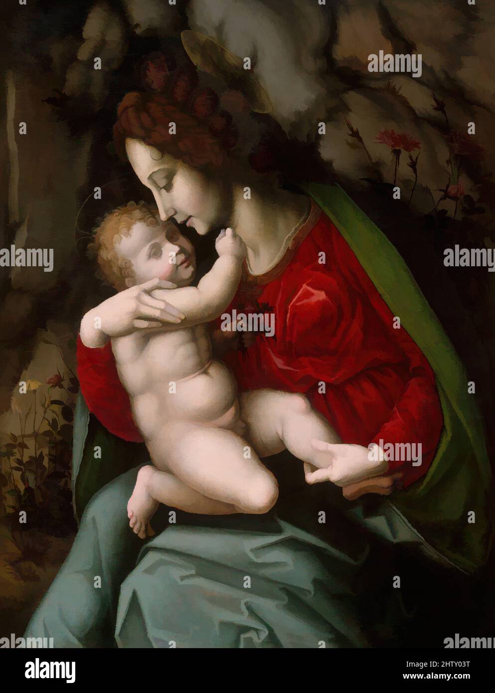 Art inspired by Madonna and Child, possibly early 1520s, Oil and gold on wood, 34 1/4 x 26 1/2 in. (87 x 67.3 cm), Paintings, Bachiacca (Francesco d'Ubertino Verdi) (Italian, Florence 1494–1557 Florence), Bachiacca was a friend and associate of Andrea del Sarto, and collaborated with, Classic works modernized by Artotop with a splash of modernity. Shapes, color and value, eye-catching visual impact on art. Emotions through freedom of artworks in a contemporary way. A timeless message pursuing a wildly creative new direction. Artists turning to the digital medium and creating the Artotop NFT Stock Photo