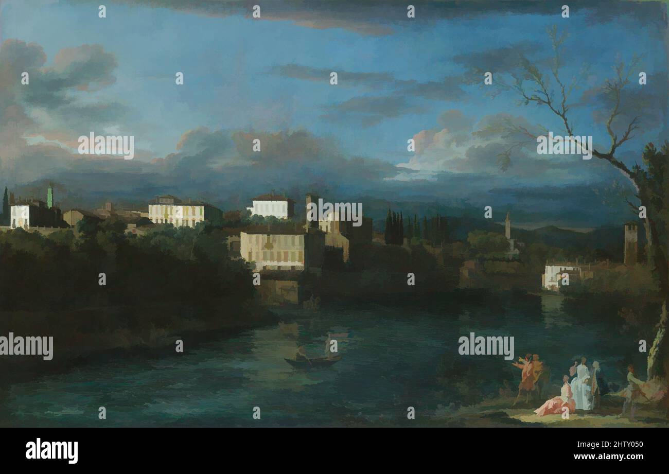 Art inspired by Vaprio d'Adda, 1744, Oil on canvas, 25 1/4 x 39 1/4 in. (64.1 x 99.7 cm), Paintings, Bernardo Bellotto (Italian, Venice 1722–1780 Warsaw), On the right is the village of Canonica d'Adda, north of Milan, and in the center is the Villa Melzi, where Leonardo da Vinci, Classic works modernized by Artotop with a splash of modernity. Shapes, color and value, eye-catching visual impact on art. Emotions through freedom of artworks in a contemporary way. A timeless message pursuing a wildly creative new direction. Artists turning to the digital medium and creating the Artotop NFT Stock Photo