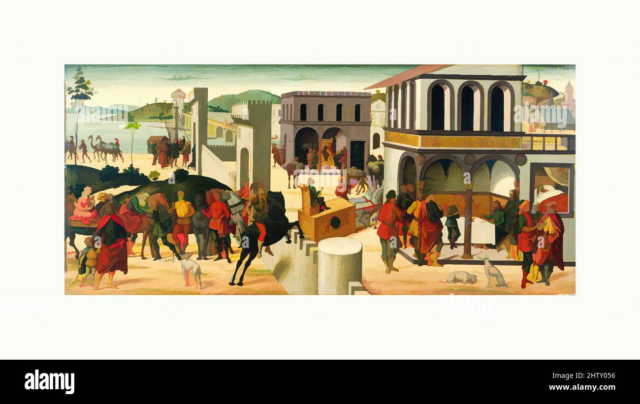 Art inspired by The Story of Joseph, Tempera on wood, 27 x 59 in. (68.6 x 149.9 cm), Paintings, Biagio d'Antonio (Italian, Florentine, active by 1472–died 1516), In a succession of episodes, marked with the names of the chief characters, the painting illustrates the story of Joseph (, Classic works modernized by Artotop with a splash of modernity. Shapes, color and value, eye-catching visual impact on art. Emotions through freedom of artworks in a contemporary way. A timeless message pursuing a wildly creative new direction. Artists turning to the digital medium and creating the Artotop NFT Stock Photo