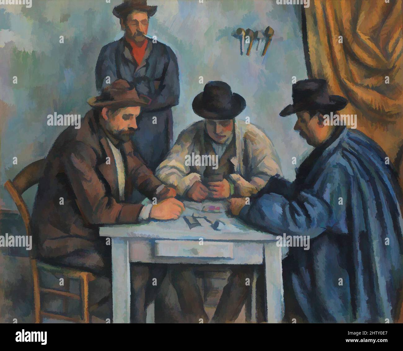 Art inspired by The Card Players, 1890–92, Oil on canvas, 25 3/4 x 32 1/4 in. (65.4 x 81.9 cm), Paintings, Paul Cézanne (French, Aix-en-Provence 1839–1906 Aix-en-Provence), This is probably the first in a series of five paintings that Cézanne devoted to peasants playing cards, Classic works modernized by Artotop with a splash of modernity. Shapes, color and value, eye-catching visual impact on art. Emotions through freedom of artworks in a contemporary way. A timeless message pursuing a wildly creative new direction. Artists turning to the digital medium and creating the Artotop NFT Stock Photo