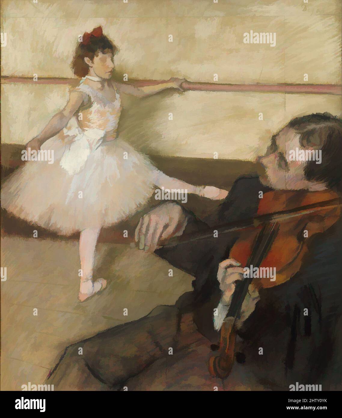 Art inspired by The Dance Lesson, ca. 1879, Pastel and black chalk on three pieces of wove paper, joined together, 25 3/8 x 22 1/8 in. (64.5 x 56.2 cm), Drawings, Edgar Degas (French, Paris 1834–1917 Paris), Degas made various adjustments to this composition, presumably to accommodate, Classic works modernized by Artotop with a splash of modernity. Shapes, color and value, eye-catching visual impact on art. Emotions through freedom of artworks in a contemporary way. A timeless message pursuing a wildly creative new direction. Artists turning to the digital medium and creating the Artotop NFT Stock Photo