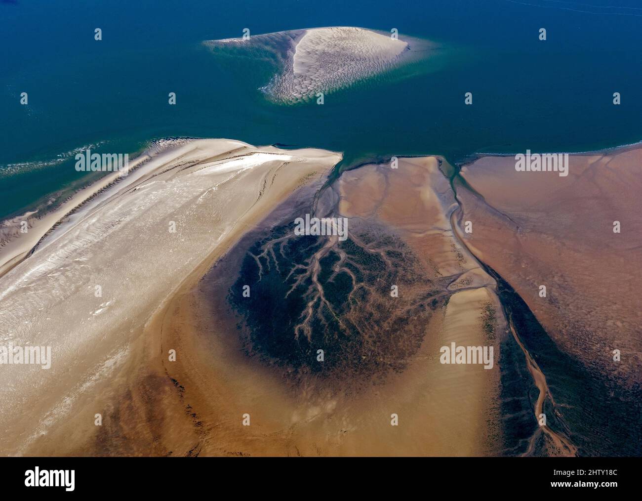 Coastal landscape, tideway, sandbank, aerial photograph, west coast, North Sea, Schleswig-Holstein, Germany Stock Photo
