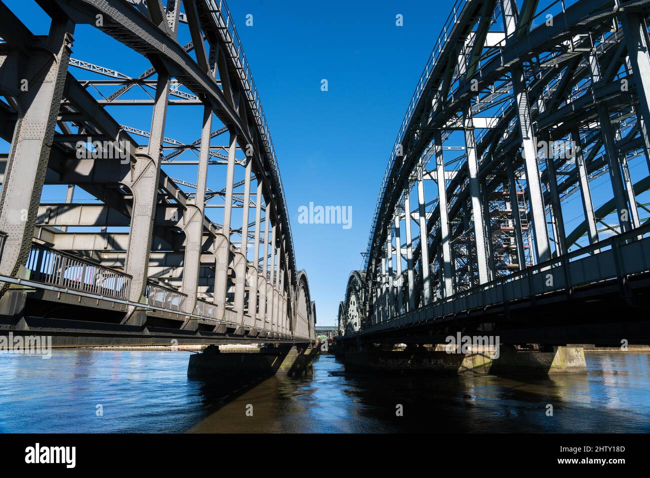 Steel bridge, infrastructure, Elbe bridge, New Elbe Bridge, Freeport Elbe Bridge, traffic route, Norderelbe, Elbe, Hamburg, Germany Stock Photo