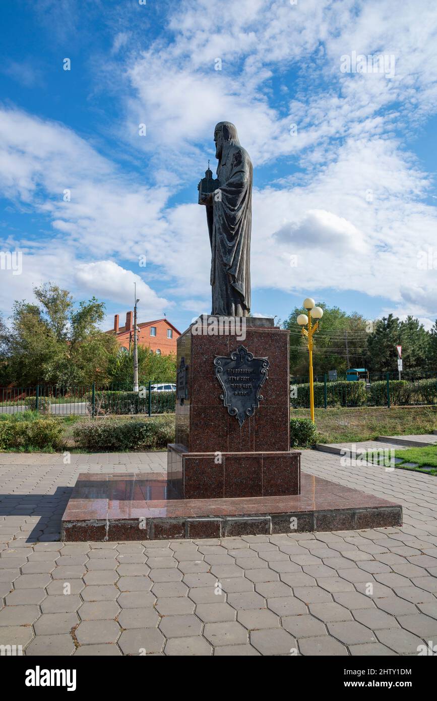 ELISTA, RUSSIA - SEPTEMBER 20, 2021: Monument to Sergius of Radonezh. Elista, Kalmykia, Russia Stock Photo