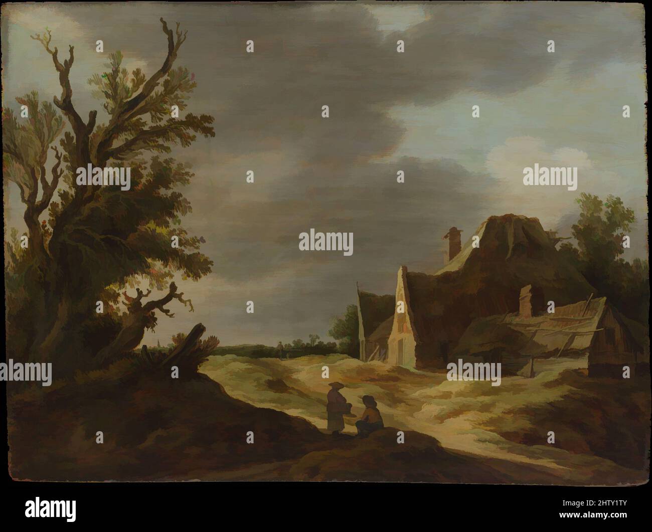 Art inspired by Sandy Road with a Farmhouse, 1627, Oil on wood, 12 1/8 x 16 1/4 in. (30.8 x 41.3 cm), Paintings, Jan van Goyen (Dutch, Leiden 1596–1656 The Hague), Painted in Leiden in 1627, this small panel is one of the earliest examples of a diagonal design that the artist would use, Classic works modernized by Artotop with a splash of modernity. Shapes, color and value, eye-catching visual impact on art. Emotions through freedom of artworks in a contemporary way. A timeless message pursuing a wildly creative new direction. Artists turning to the digital medium and creating the Artotop NFT Stock Photo