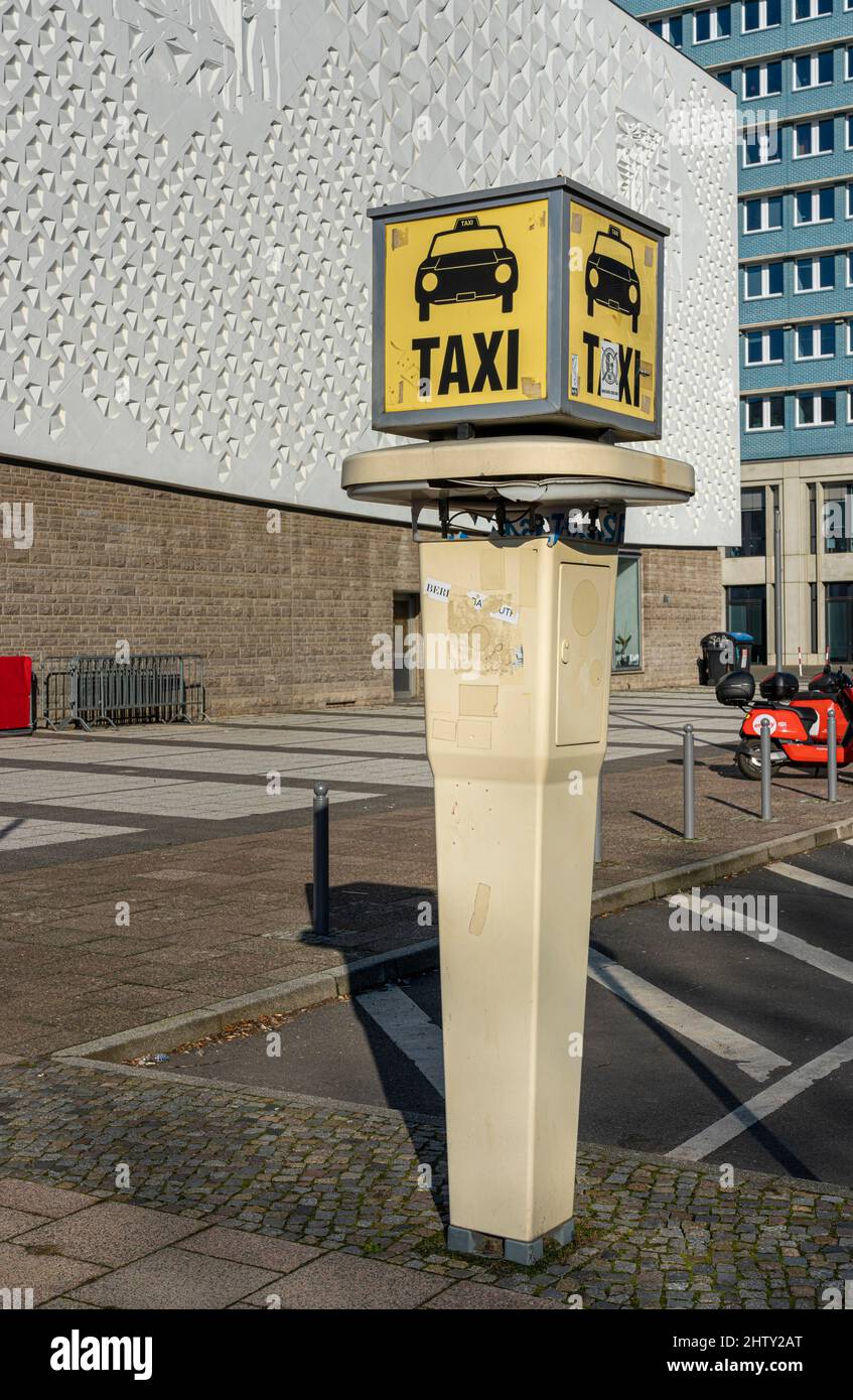 Old call column for a taxi in Karl-Marx-Allee, Berlin, Germany Stock Photo
