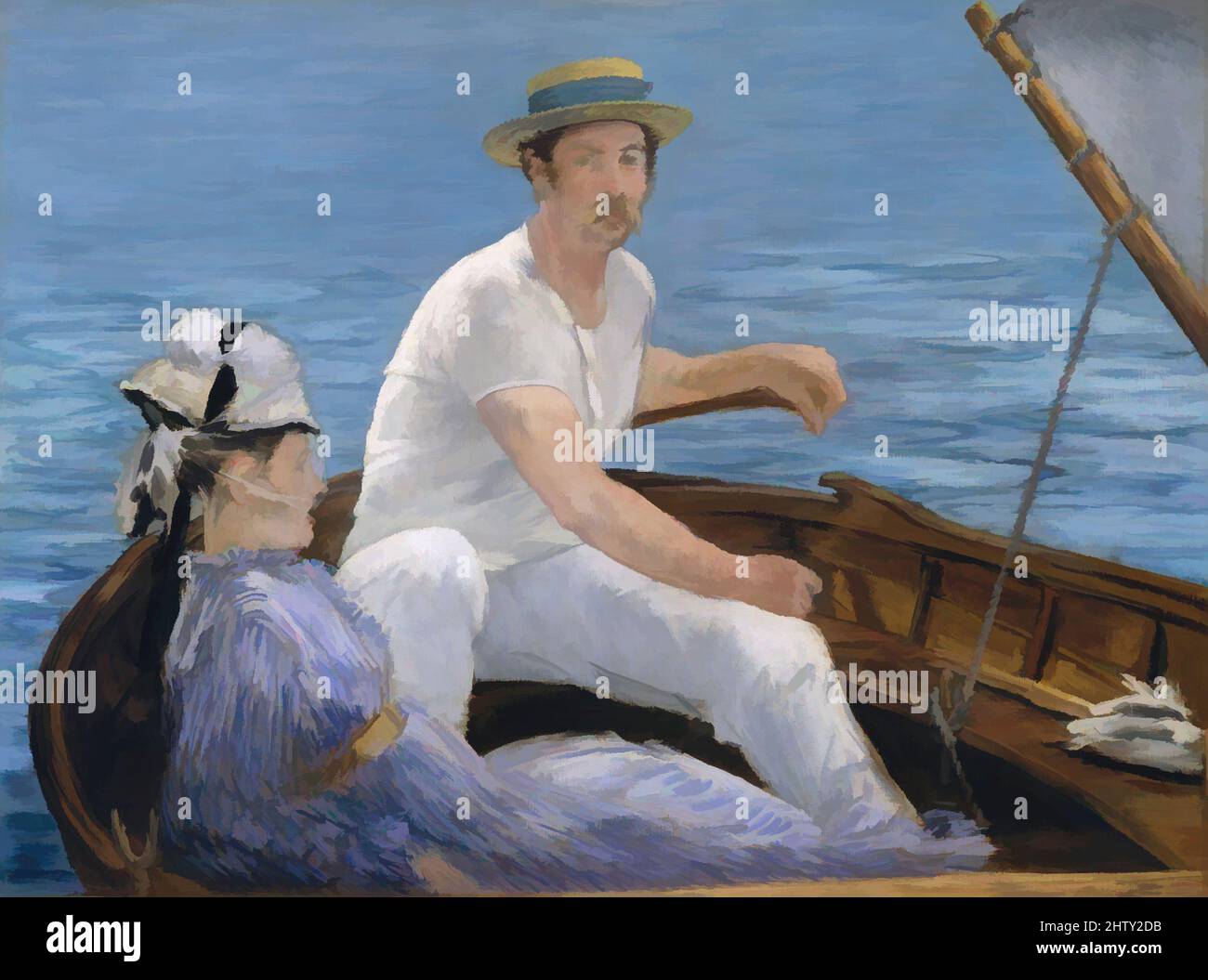 Art inspired by Boating, 1874, Oil on canvas, 38 1/4 x 51 1/4 in. (97.2 x 130.2 cm), Paintings, Édouard Manet (French, Paris 1832–1883 Paris), Manet summered at Gennevilliers in 1874, often spending time with Monet and Renoir across the Seine at Argenteuil, where Boating was painted, Classic works modernized by Artotop with a splash of modernity. Shapes, color and value, eye-catching visual impact on art. Emotions through freedom of artworks in a contemporary way. A timeless message pursuing a wildly creative new direction. Artists turning to the digital medium and creating the Artotop NFT Stock Photo