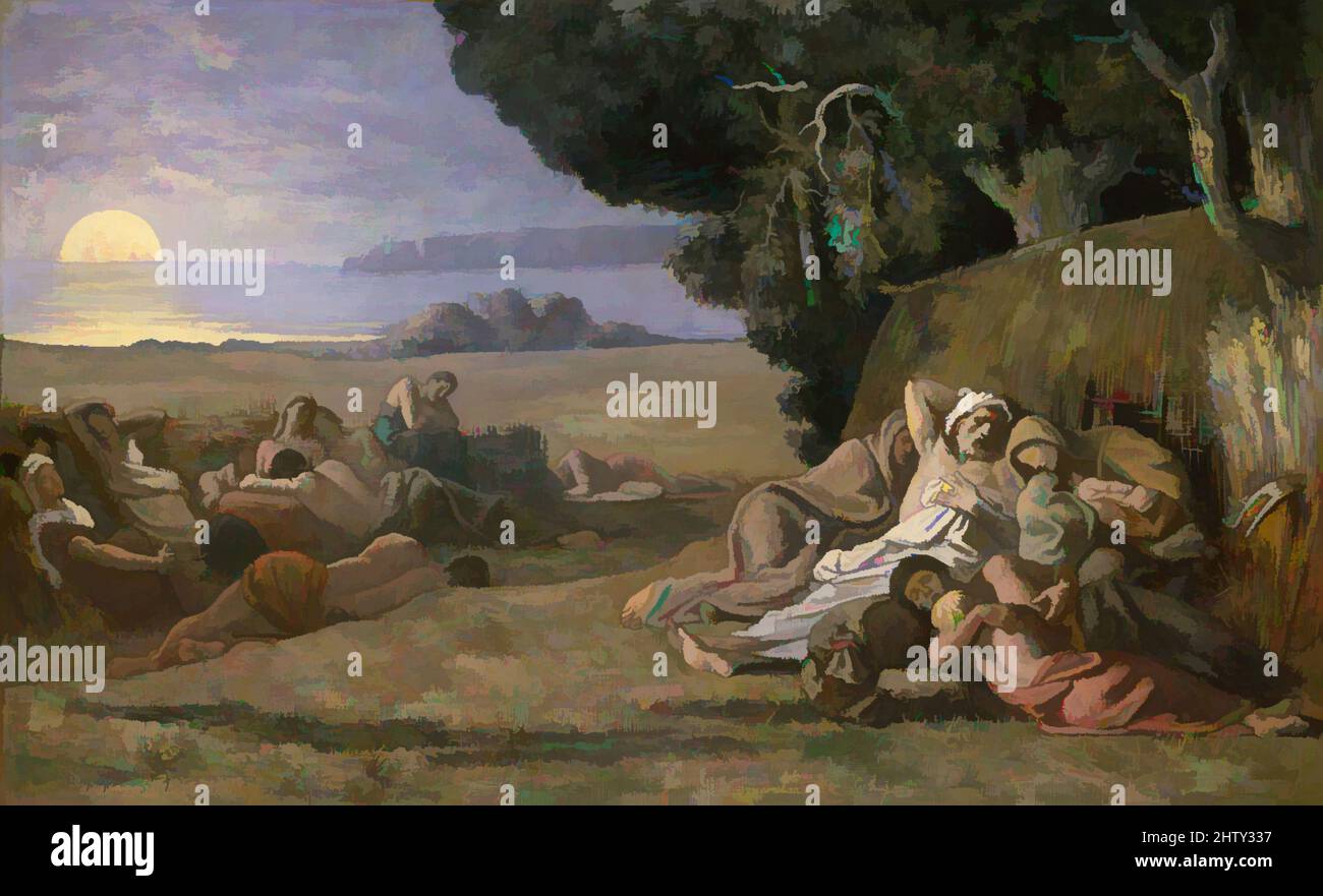 Art inspired by Sleep, ca. 1867–70, Oil on canvas, 26 1/8 x 41 3/4 in. (66.4 x 106 cm), Paintings, Pierre Puvis de Chavannes (French, Lyons 1824–1898 Paris), This is a smaller replica of an 1867 painting, Sleep (Palais des Beaux-Arts de Lille), which Puvis regarded as his “favorite, Classic works modernized by Artotop with a splash of modernity. Shapes, color and value, eye-catching visual impact on art. Emotions through freedom of artworks in a contemporary way. A timeless message pursuing a wildly creative new direction. Artists turning to the digital medium and creating the Artotop NFT Stock Photo