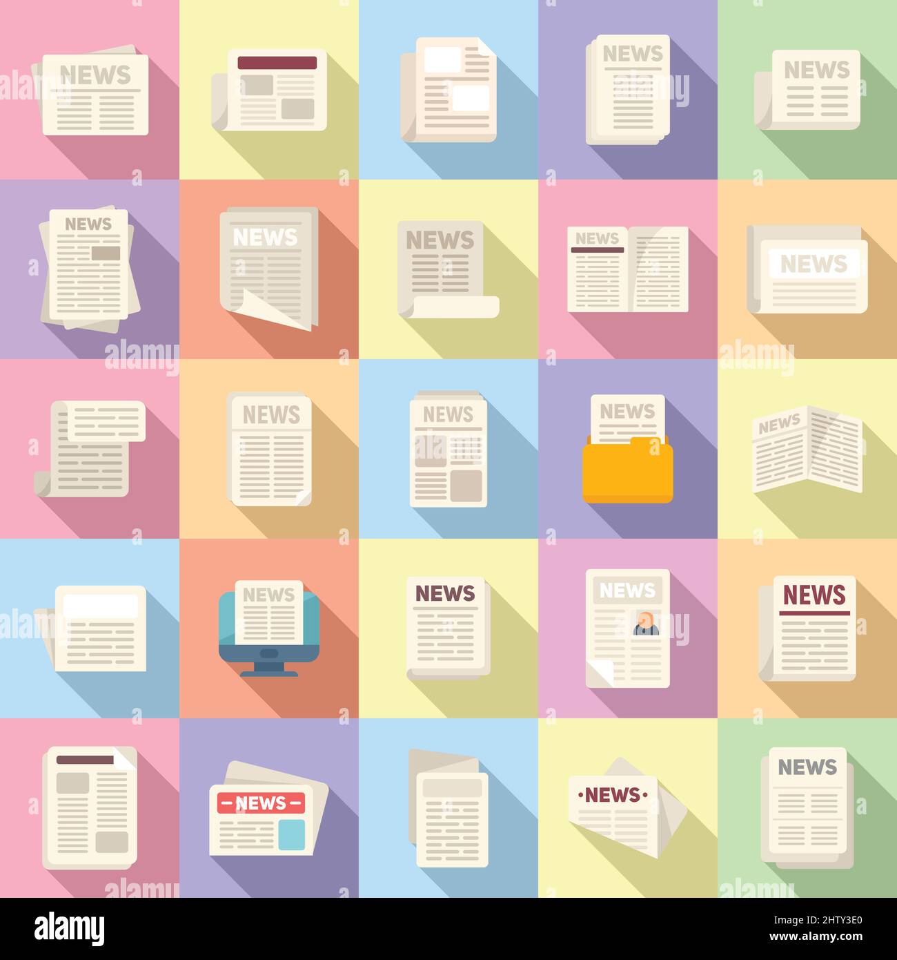 Newspaper icons set flat vector. Stack magazine Stock Vector