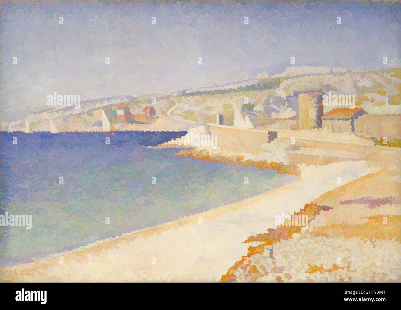 Art inspired by The Jetty at Cassis, Opus 198, 1889, Oil on canvas, 18 1/4 x 25 5/8 in. (46.4 x 65.1 cm), Paintings, Paul Signac (French, Paris 1863–1935 Paris), Between 1887 and 1891, Signac spent the warmer months pursuing his two passions, marine painting and boating, on excursions, Classic works modernized by Artotop with a splash of modernity. Shapes, color and value, eye-catching visual impact on art. Emotions through freedom of artworks in a contemporary way. A timeless message pursuing a wildly creative new direction. Artists turning to the digital medium and creating the Artotop NFT Stock Photo