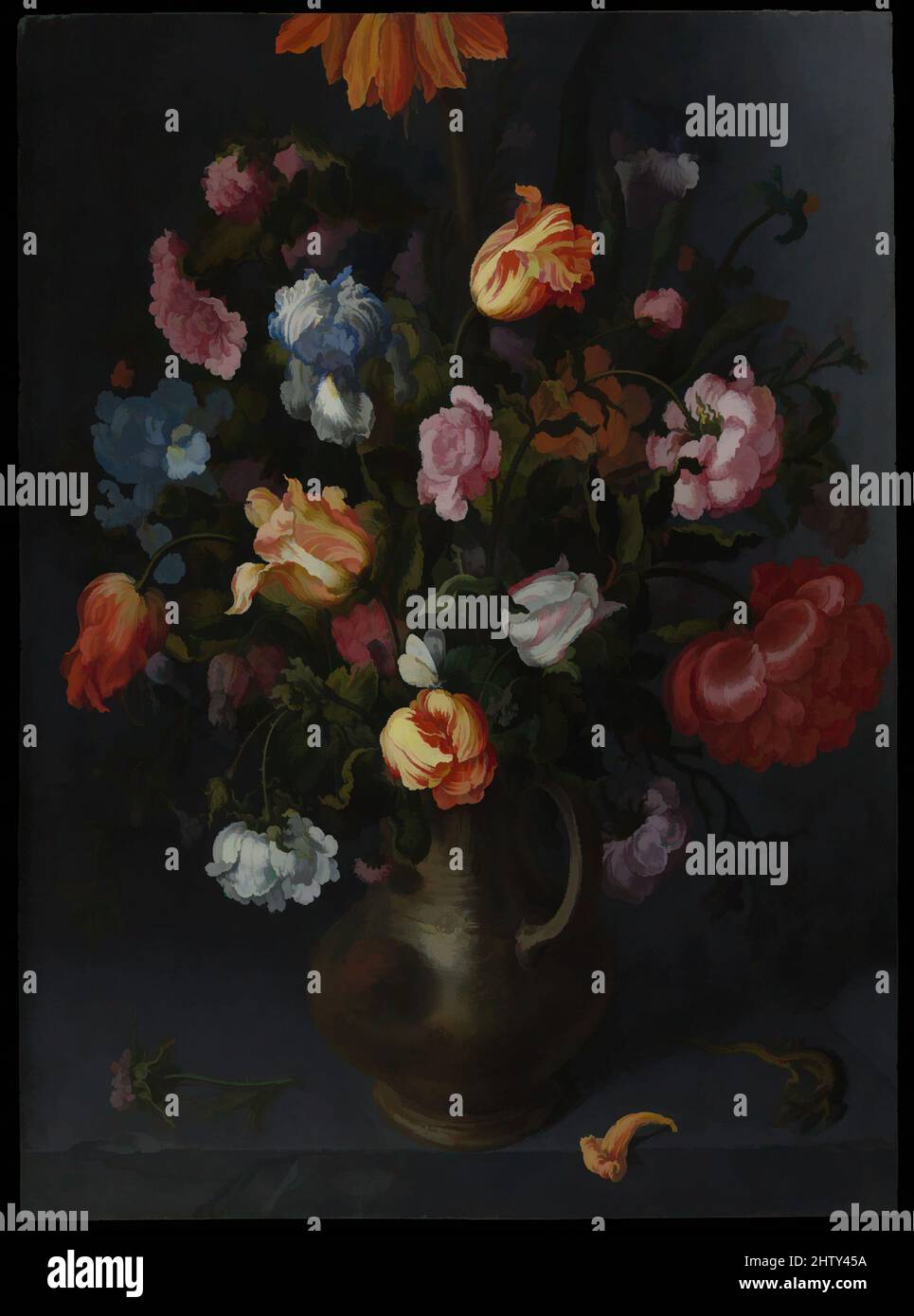 Art inspired by A Vase with Flowers, probably 1613, Oil on wood, 33 1/2 x 24 5/8 in. (85.1 x 62.5 cm), Paintings, Jacob Vosmaer (Dutch, Delft ca. 1584–1641 Delft), The Delft painter Jacob Vosmaer was an early if not pioneering specialist in the painting of flower pictures, which often, Classic works modernized by Artotop with a splash of modernity. Shapes, color and value, eye-catching visual impact on art. Emotions through freedom of artworks in a contemporary way. A timeless message pursuing a wildly creative new direction. Artists turning to the digital medium and creating the Artotop NFT Stock Photo