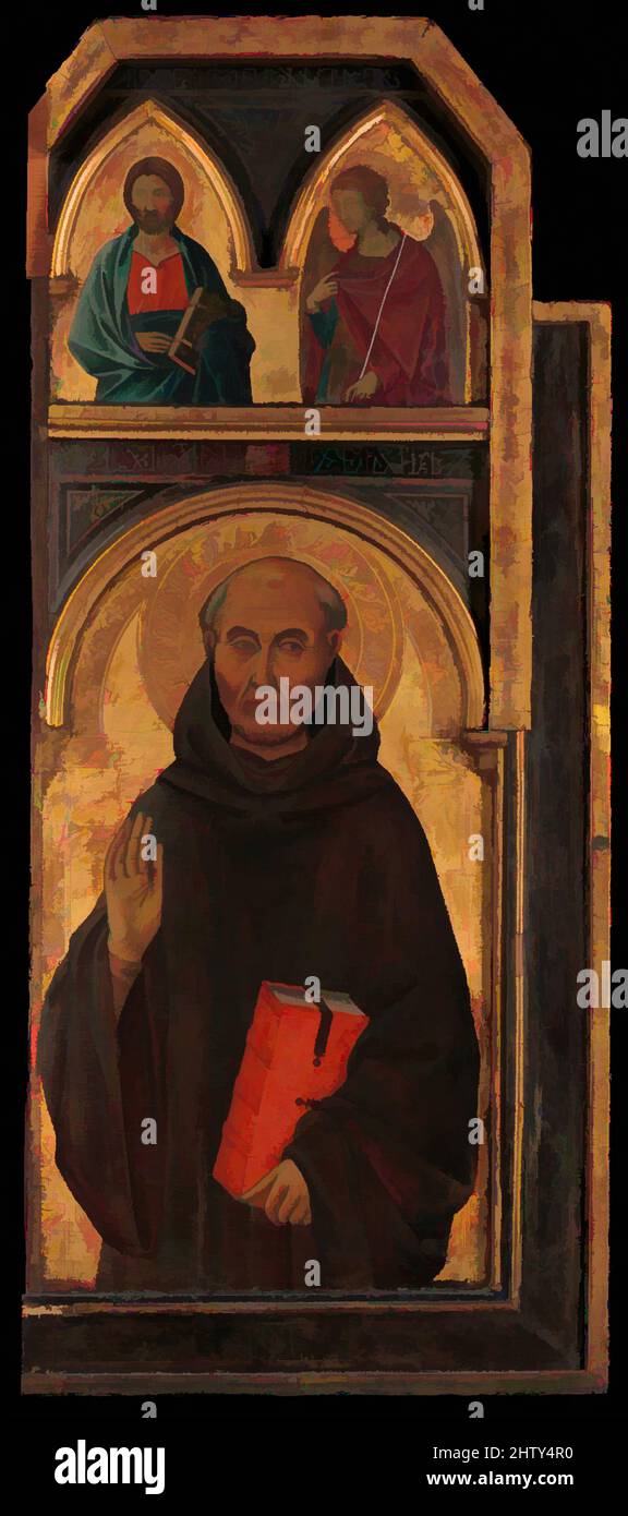 Art inspired by Saint Benedict, 1320s, Tempera on wood, gold ground, Overall, with framing elements, 49 x 20 7/8 in. (124.5 x 53 cm); Saint Benedict, painted surface 27 7/8 x 16 in. (70.8 x 40.6 cm); pinnacle, painted surface 10 1/4 x 15 3/8 in. (26 x 39.1 cm), Paintings, Segna di, Classic works modernized by Artotop with a splash of modernity. Shapes, color and value, eye-catching visual impact on art. Emotions through freedom of artworks in a contemporary way. A timeless message pursuing a wildly creative new direction. Artists turning to the digital medium and creating the Artotop NFT Stock Photo