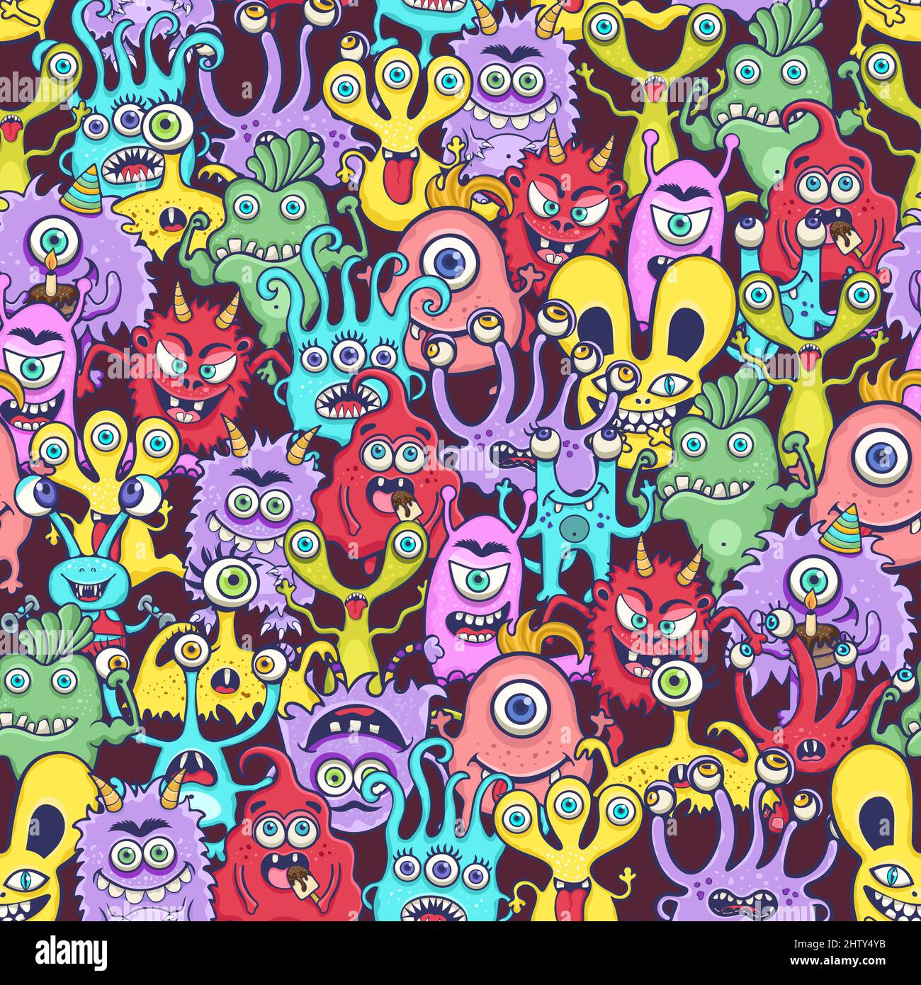 Cute monster seamless pattern, funny cartoon character, doodle print ...
