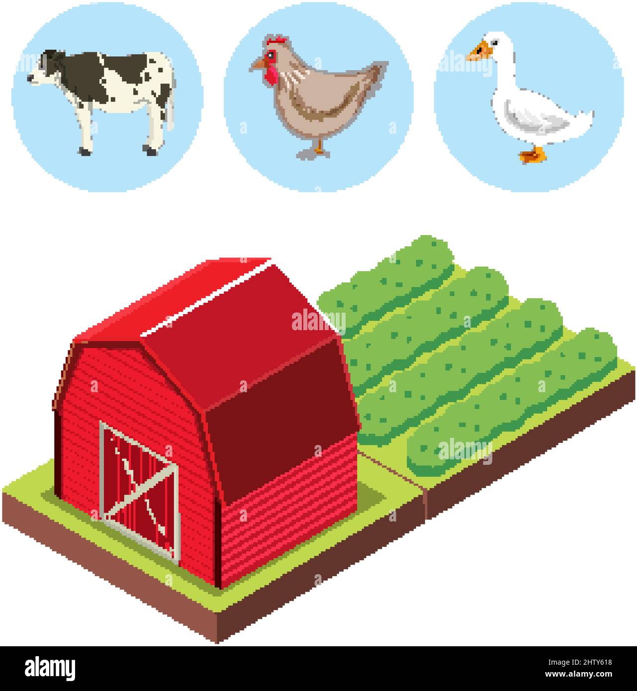 Isometric red barn farm with animal icons illustration Stock Vector ...