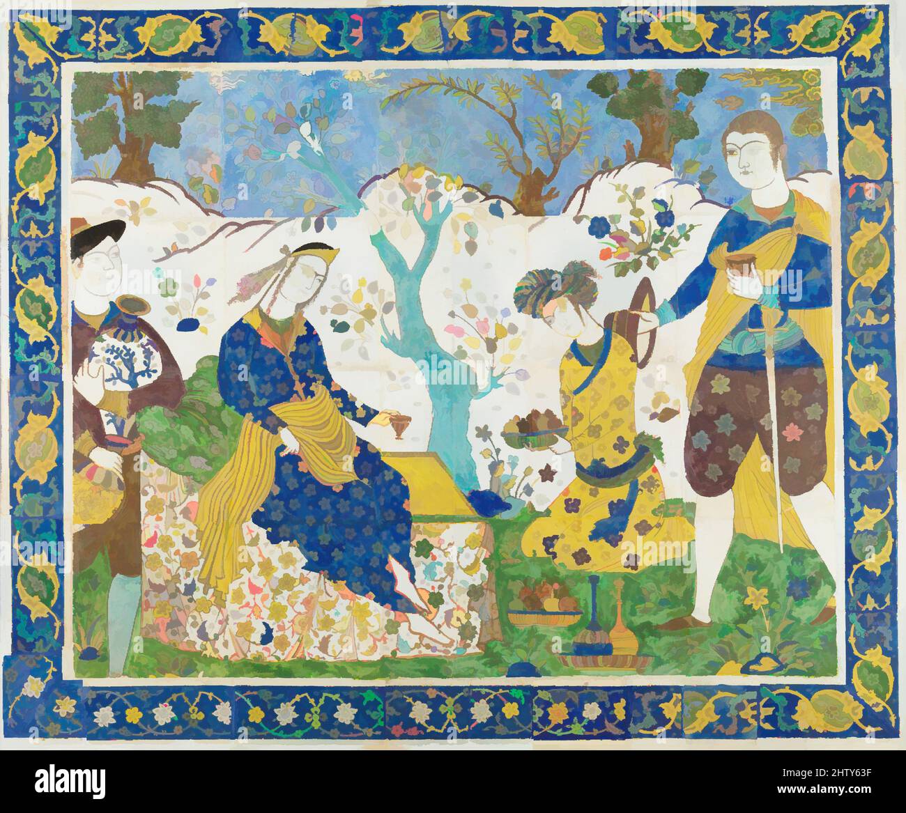 Art inspired by Tile Panel, first quarter 17th century, Attributed to Iran, probably Isfahan, Stonepaste; polychrome glazed within black wax resist outlines (cuerda seca technique), Panel: H. 45 1/2 in. (115.6 cm), Ceramics-Tiles, Isfahan, the Safavid capital, and Na'in were the two, Classic works modernized by Artotop with a splash of modernity. Shapes, color and value, eye-catching visual impact on art. Emotions through freedom of artworks in a contemporary way. A timeless message pursuing a wildly creative new direction. Artists turning to the digital medium and creating the Artotop NFT Stock Photo