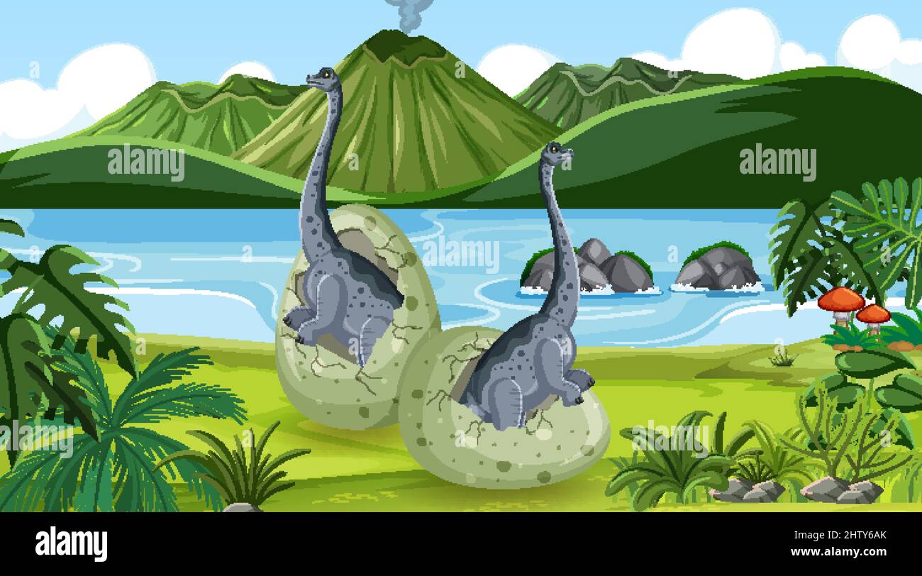 Scene with dinosaurs in the forest illustration Stock Vector Image ...