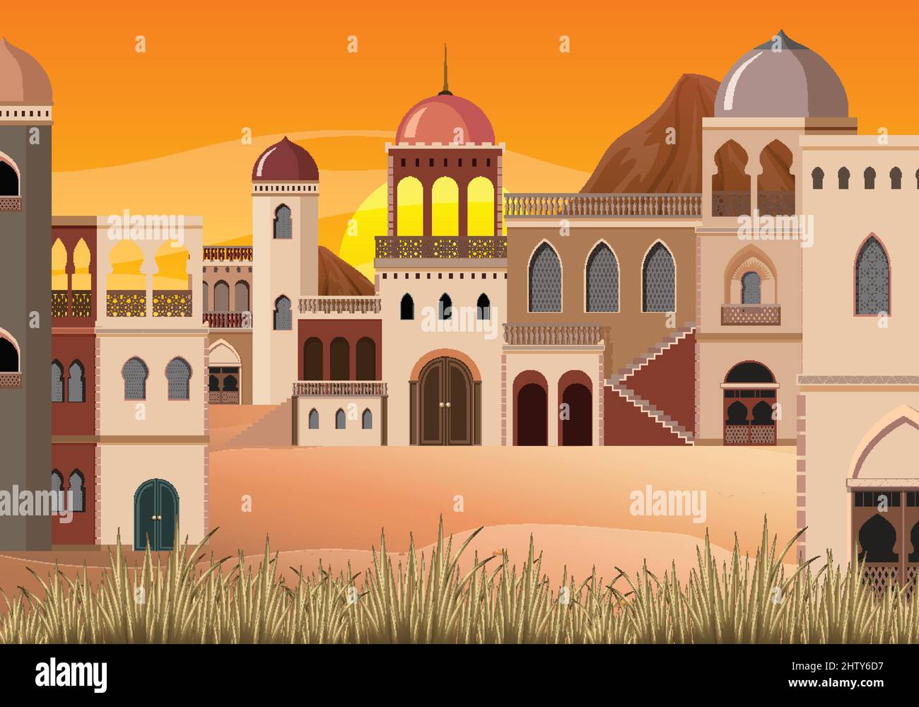 Scene with many buildings in village illustration Stock Vector Image ...