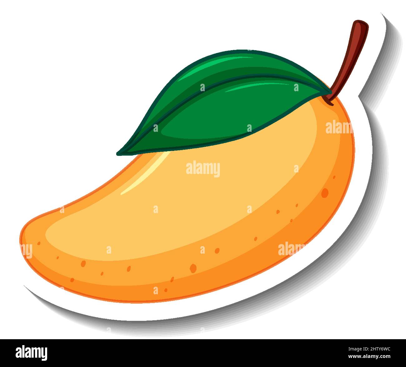 Yellow mango with leaf cartoon sticker  illustration Stock Vector