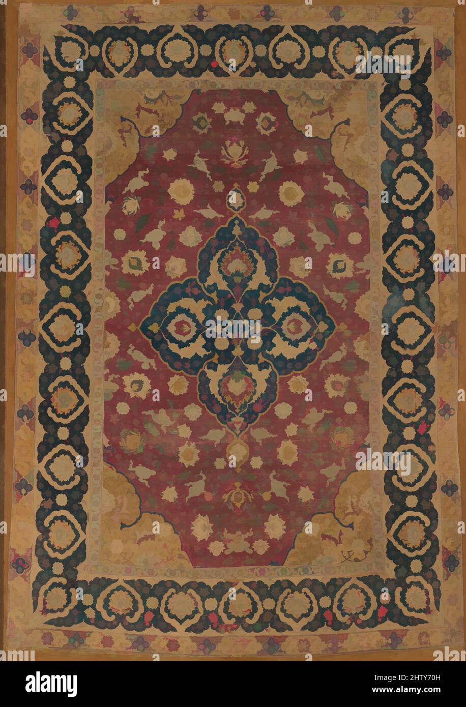 Art inspired by Silk Kashan Carpet, second half 16th century, Made in Iran, probably Kashan, Silk (warp, weft, and pile), metal wrapped thread; asymmetrically knotted pile, Mount Dimensions: L. 105 1/2 in. (268 cm), Textiles-Rugs, This carpet, possibly woven in the silk trade and, Classic works modernized by Artotop with a splash of modernity. Shapes, color and value, eye-catching visual impact on art. Emotions through freedom of artworks in a contemporary way. A timeless message pursuing a wildly creative new direction. Artists turning to the digital medium and creating the Artotop NFT Stock Photo