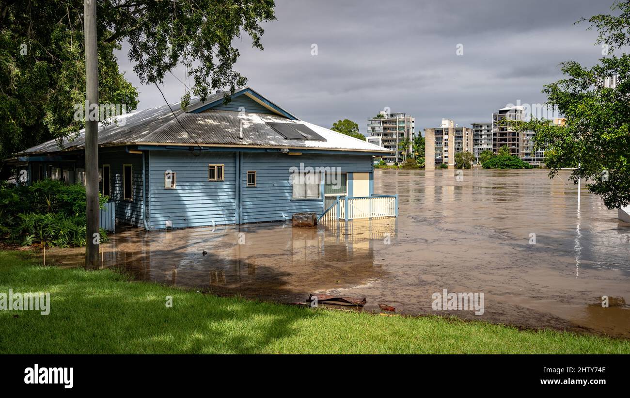 Brisbane, Australia - Feb 28, 2022: South Brisbane sailing club flooded after the heavy rain Stock Photo