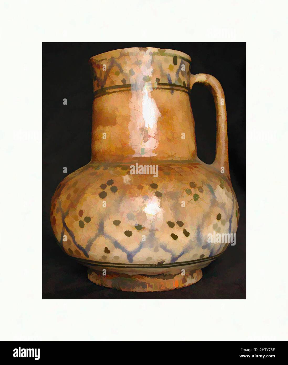 Art inspired by Ewer, 18th century, Attributed to Iran, Stonepaste; underglaze painted, H. 5 7/8 in. (14.9 cm), Ceramics, Classic works modernized by Artotop with a splash of modernity. Shapes, color and value, eye-catching visual impact on art. Emotions through freedom of artworks in a contemporary way. A timeless message pursuing a wildly creative new direction. Artists turning to the digital medium and creating the Artotop NFT Stock Photo