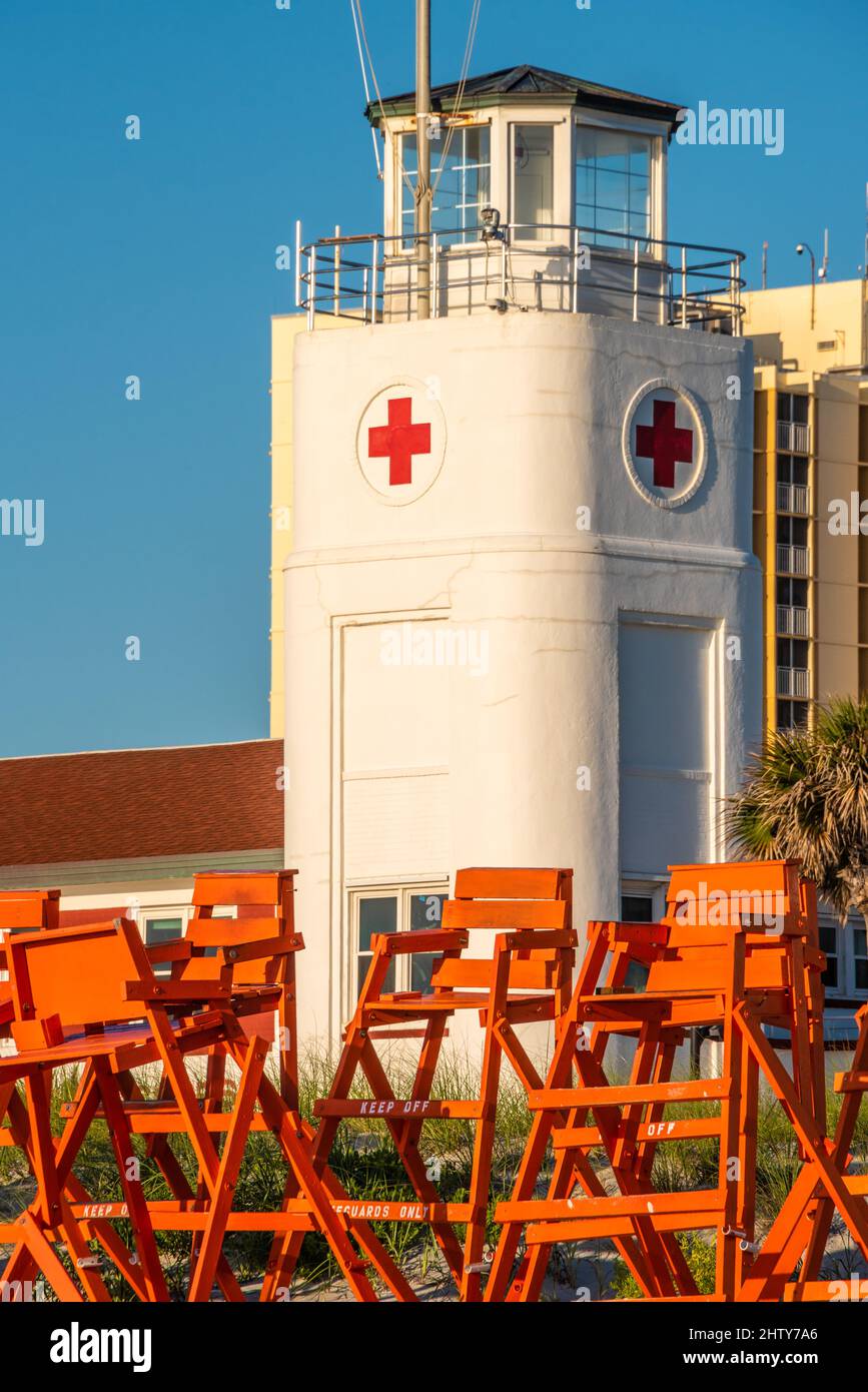 American Red Cross Volunteer Life Saving Corps Station on Jacksonville Beach in Northeast Florida. (USA) Stock Photo