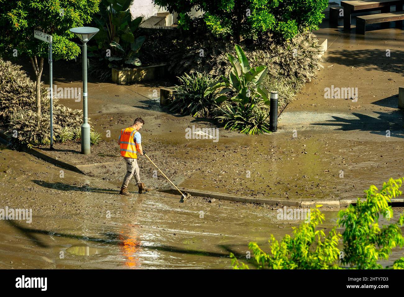 Brisbane, Australia Mar 2, 2022 Street clean up after the flood in