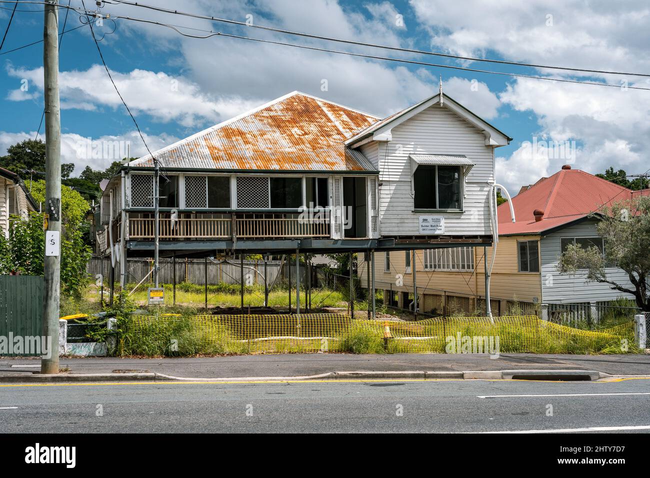 Brisbane, Australia - Traditional Queenslander timber house on stilts to protect from floods Stock Photo