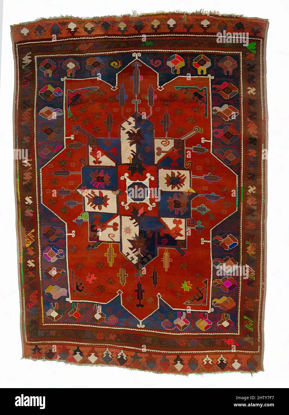 Art inspired by Tribal Carpet with Medallion Design, 18th century, Attributed to Turkey, probably Konya, Wool (warp, weft and pile); symmetrically knotted pile, H. 77 in. (195.6 cm), Textiles-Rugs, The red ground of this carpet, with its eight-pointed shape, recalls earlier medallion, Classic works modernized by Artotop with a splash of modernity. Shapes, color and value, eye-catching visual impact on art. Emotions through freedom of artworks in a contemporary way. A timeless message pursuing a wildly creative new direction. Artists turning to the digital medium and creating the Artotop NFT Stock Photo