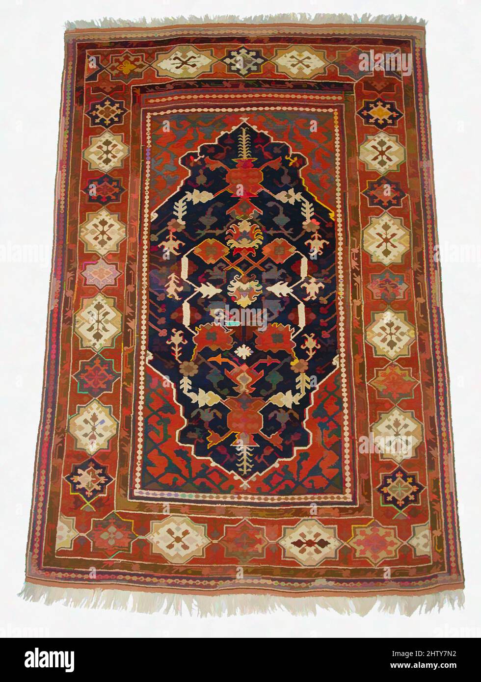 Art inspired by Transylvanian' Carpet, probably 17th century, Attributed to Turkey, Wool (warp, weft and pile); symmetrically knotted pile, H. 77 1/2 in. (196.9 cm), Textiles-Rugs, Large numbers of western Anatolian carpets such as this one were imported into Europe during the, Classic works modernized by Artotop with a splash of modernity. Shapes, color and value, eye-catching visual impact on art. Emotions through freedom of artworks in a contemporary way. A timeless message pursuing a wildly creative new direction. Artists turning to the digital medium and creating the Artotop NFT Stock Photo