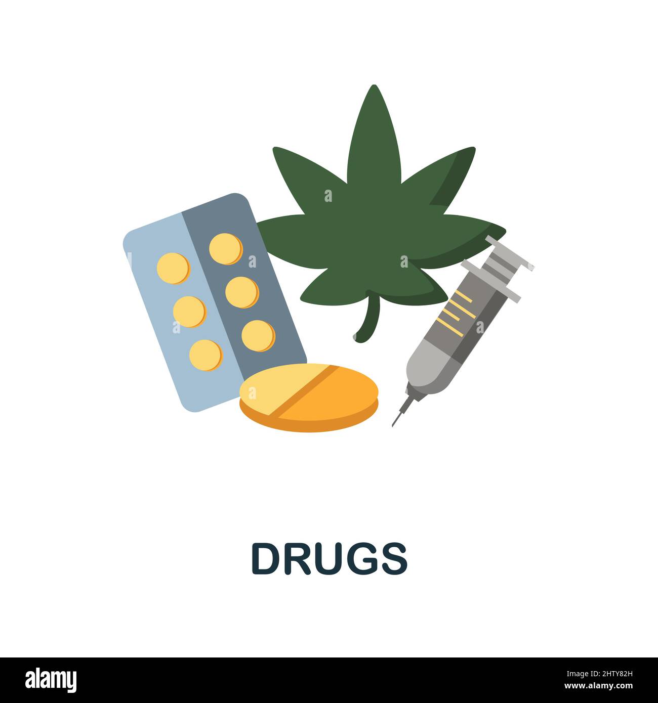 Drugs flat icon. Colored element sign from psychological disorders collection. Flat Drugs icon sign for web design, infographics and more. Stock Vector