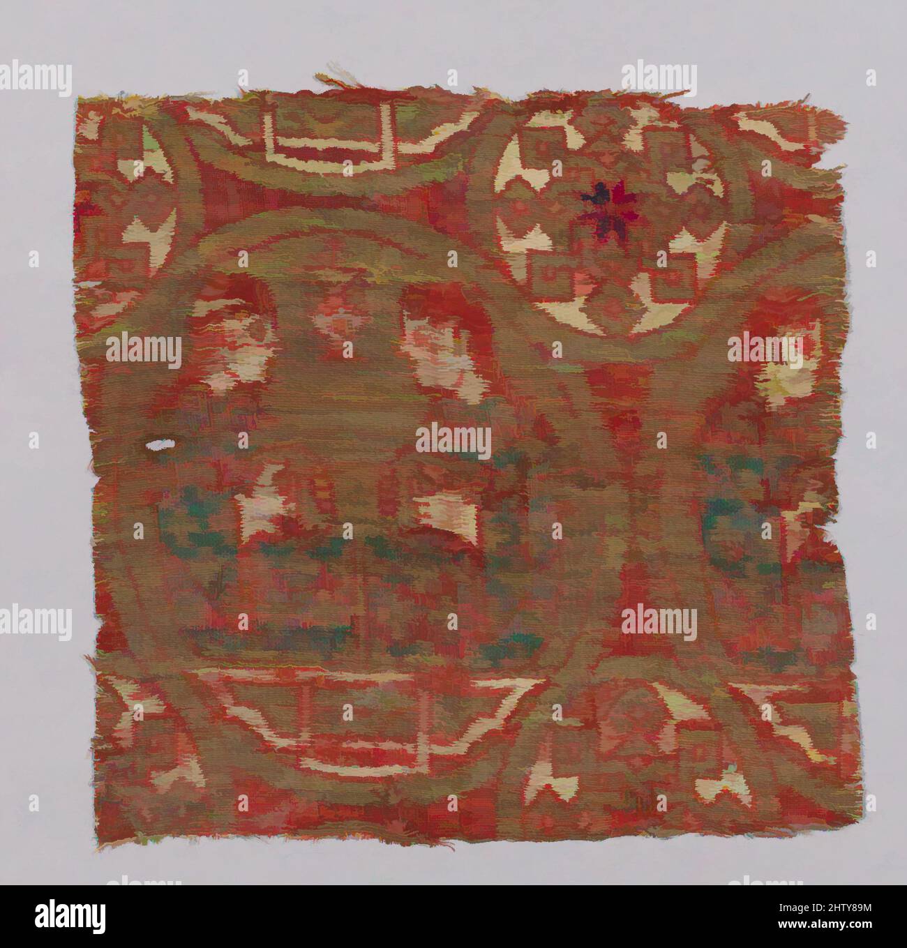 Art inspired by Textile Fragment, 13th century, Attributed to Spain, Silk, gilt animal substrate around a silk core; lampas, Textile: H. 4 1/16 in. (10.3 cm), Textiles-Woven, The main decorative elements of this silk fragment are a row of large roundels enclosing two seated female, Classic works modernized by Artotop with a splash of modernity. Shapes, color and value, eye-catching visual impact on art. Emotions through freedom of artworks in a contemporary way. A timeless message pursuing a wildly creative new direction. Artists turning to the digital medium and creating the Artotop NFT Stock Photo