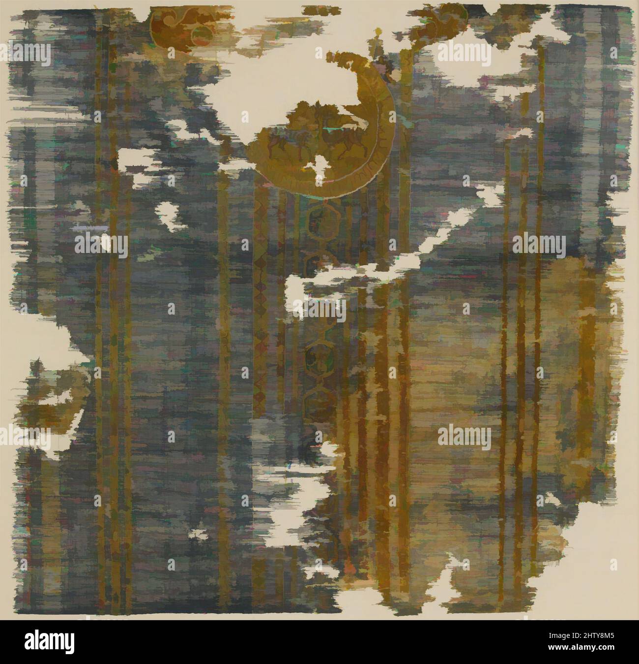 Art inspired by Part of a Garment, 1094–1101, Attributed to Egypt, Damietta, Linen, silk; plain weave, tapestry weave, Textile: L. 28 1/2 in. (72.4 cm), Textiles-Woven, The inscription woven into this piece, along with evidence from fragments of the same textile preserved in other, Classic works modernized by Artotop with a splash of modernity. Shapes, color and value, eye-catching visual impact on art. Emotions through freedom of artworks in a contemporary way. A timeless message pursuing a wildly creative new direction. Artists turning to the digital medium and creating the Artotop NFT Stock Photo