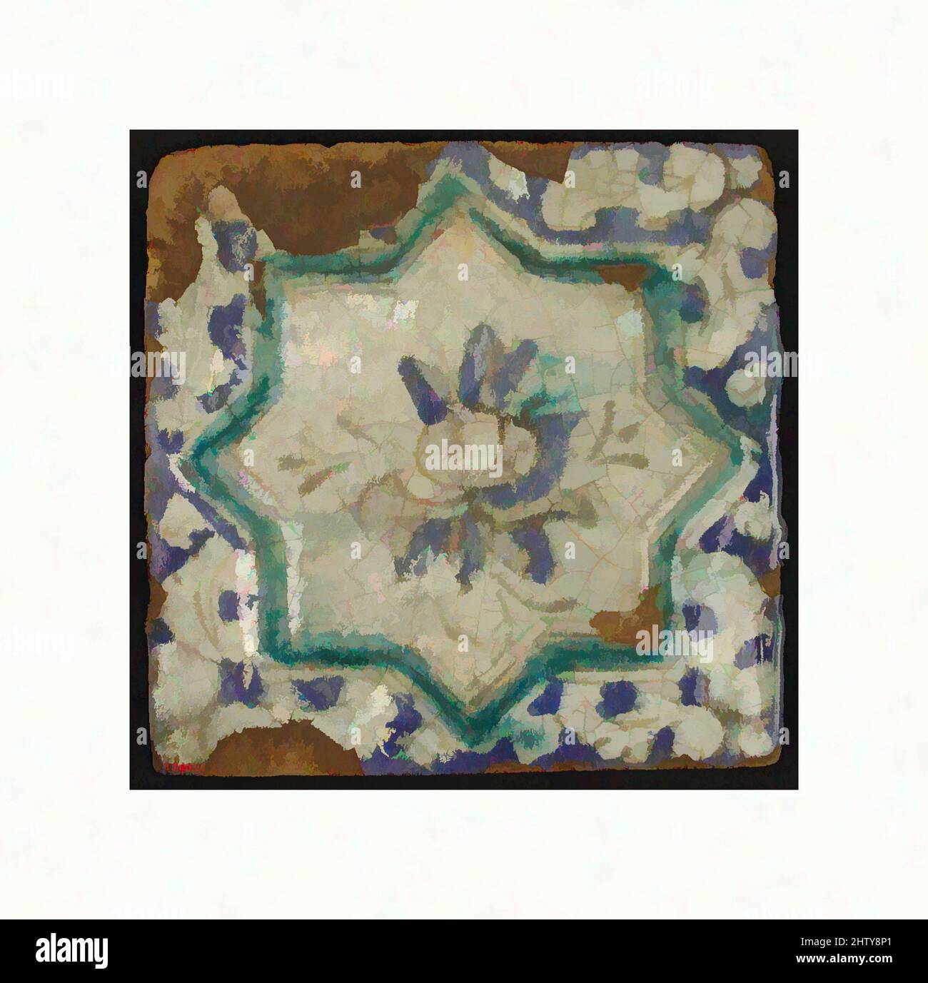 Art inspired by Square Tile, 14th century, Excavated in Iran, Nishapur, Stonepaste; polychrome painted under transparent glaze, H. 8 1/4 in. (21 cm), Ceramics-Tiles, Classic works modernized by Artotop with a splash of modernity. Shapes, color and value, eye-catching visual impact on art. Emotions through freedom of artworks in a contemporary way. A timeless message pursuing a wildly creative new direction. Artists turning to the digital medium and creating the Artotop NFT Stock Photo