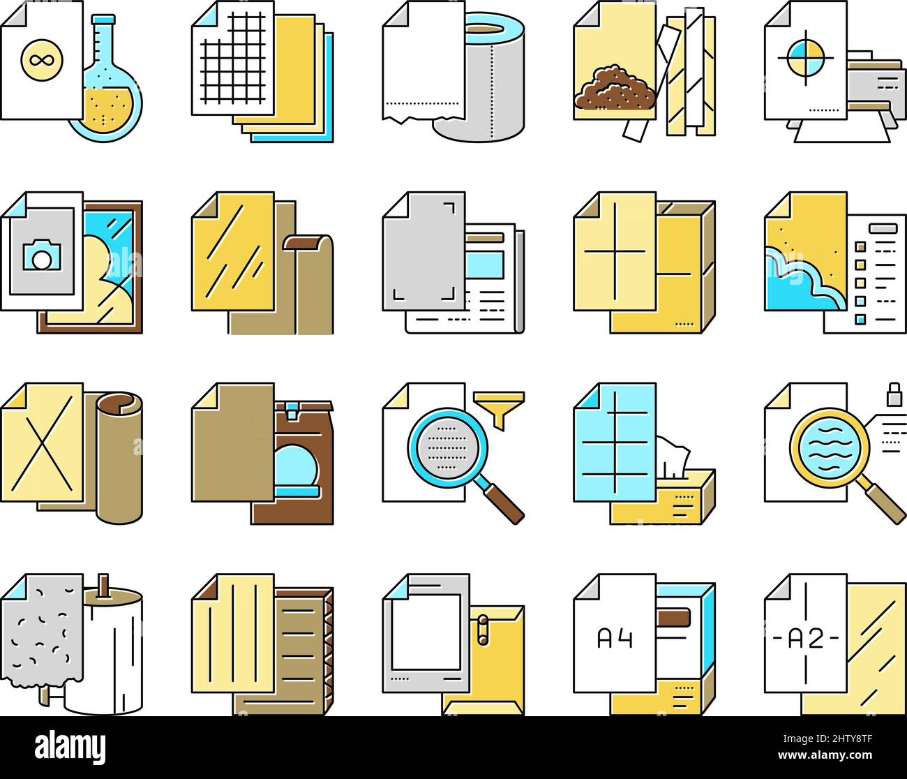 Paper List For Printing Poster Icons Set Vector Stock Vector Image ...
