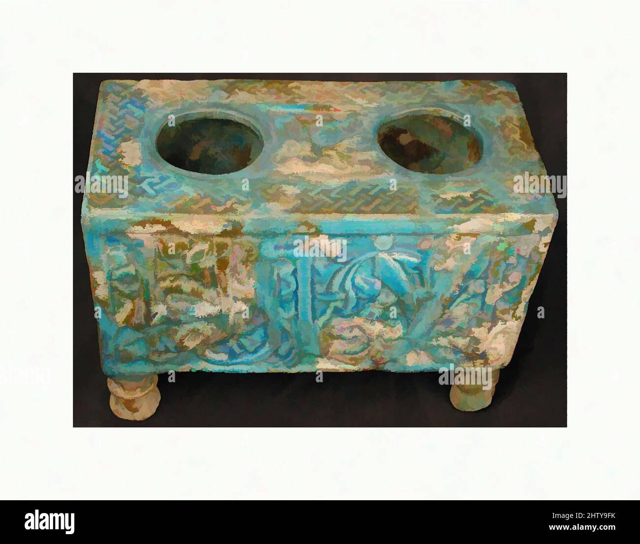Art inspired by Tabouret, 12th–13th century, Made in Syria, Raqqa, Stonepaste; molded and glazed, 7 7/8 x 11 3/8 x 5 1/2 in. (20 x 28.9 x 14 cm), Ceramics, Classic works modernized by Artotop with a splash of modernity. Shapes, color and value, eye-catching visual impact on art. Emotions through freedom of artworks in a contemporary way. A timeless message pursuing a wildly creative new direction. Artists turning to the digital medium and creating the Artotop NFT Stock Photo