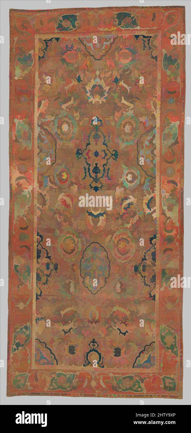 Art inspired by The 'Doria' Carpet, 17th century, Made in Iran, Silk (warp, weft, and pile), metal wrapped thread; asymmetrically knotted pile, brocaded, Rug: L. 158 in. (401.3 cm), Textiles-Rugs, Classic works modernized by Artotop with a splash of modernity. Shapes, color and value, eye-catching visual impact on art. Emotions through freedom of artworks in a contemporary way. A timeless message pursuing a wildly creative new direction. Artists turning to the digital medium and creating the Artotop NFT Stock Photo
