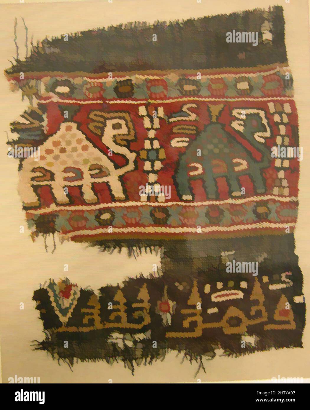 Art inspired by Fragment, 9th century, Attributed to Egypt, Fayum, Wool, Textile: L. 4 3/4 in. (12.1 cm), Textiles-Woven, Classic works modernized by Artotop with a splash of modernity. Shapes, color and value, eye-catching visual impact on art. Emotions through freedom of artworks in a contemporary way. A timeless message pursuing a wildly creative new direction. Artists turning to the digital medium and creating the Artotop NFT Stock Photo