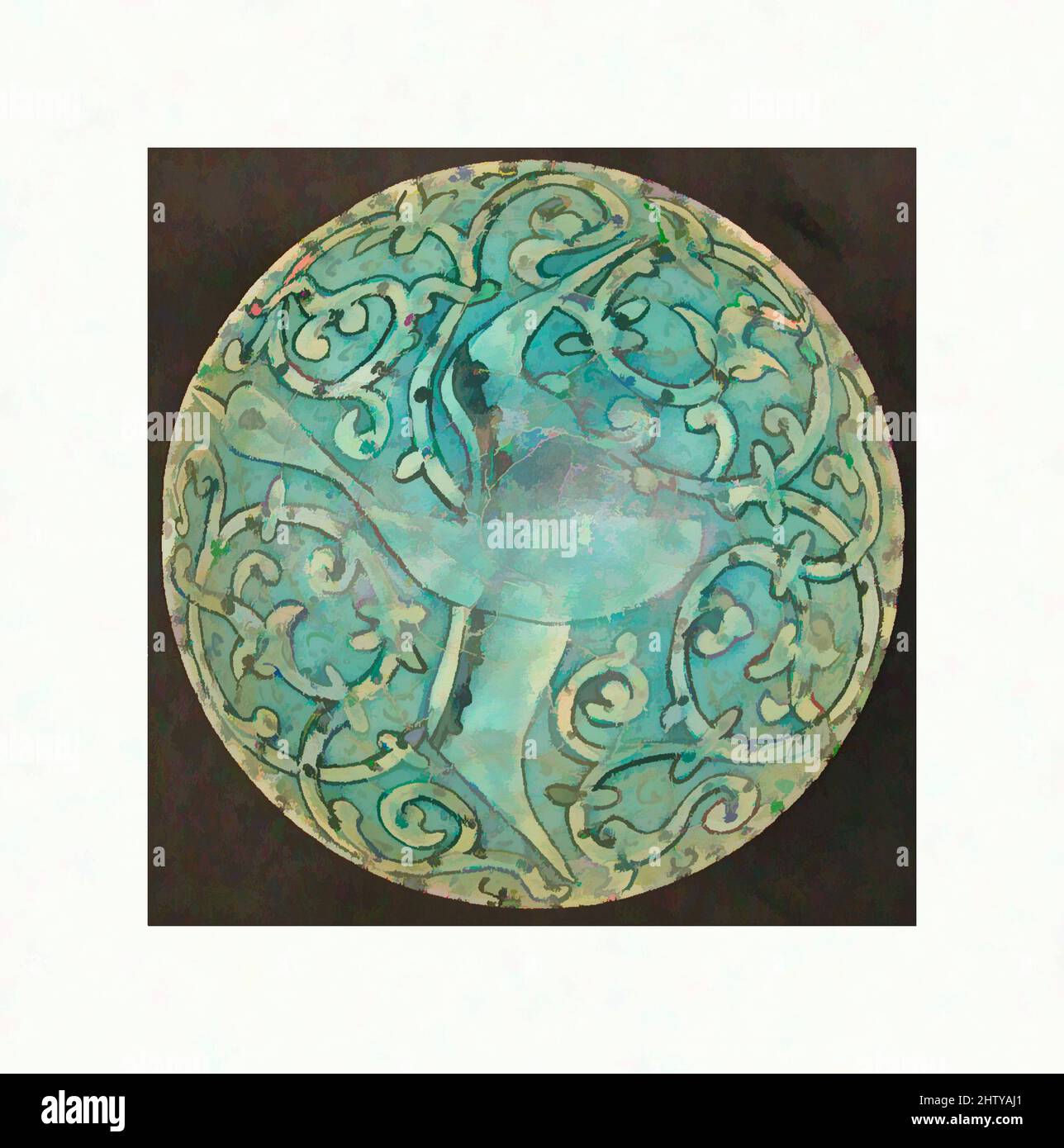 Art inspired by Bowl, early 14th century, Attributed to Iran, Stonepaste; molded and painted under transparent glaze, H. 2 13/16 in. (7.1 cm), Ceramics, Classic works modernized by Artotop with a splash of modernity. Shapes, color and value, eye-catching visual impact on art. Emotions through freedom of artworks in a contemporary way. A timeless message pursuing a wildly creative new direction. Artists turning to the digital medium and creating the Artotop NFT Stock Photo