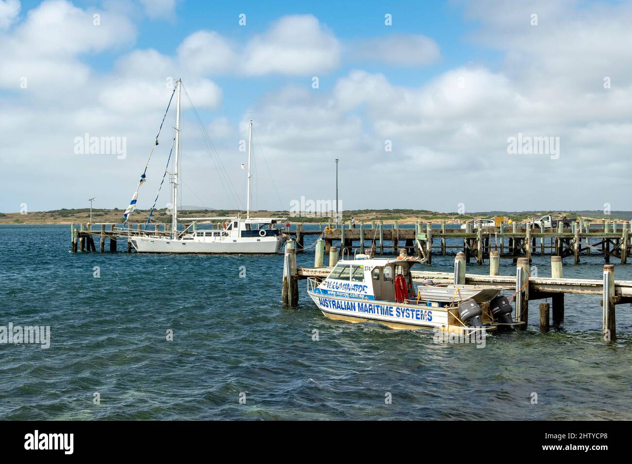 Wharf at Lady Barron, Flinders Island, Tasmania, Australia Stock Photo