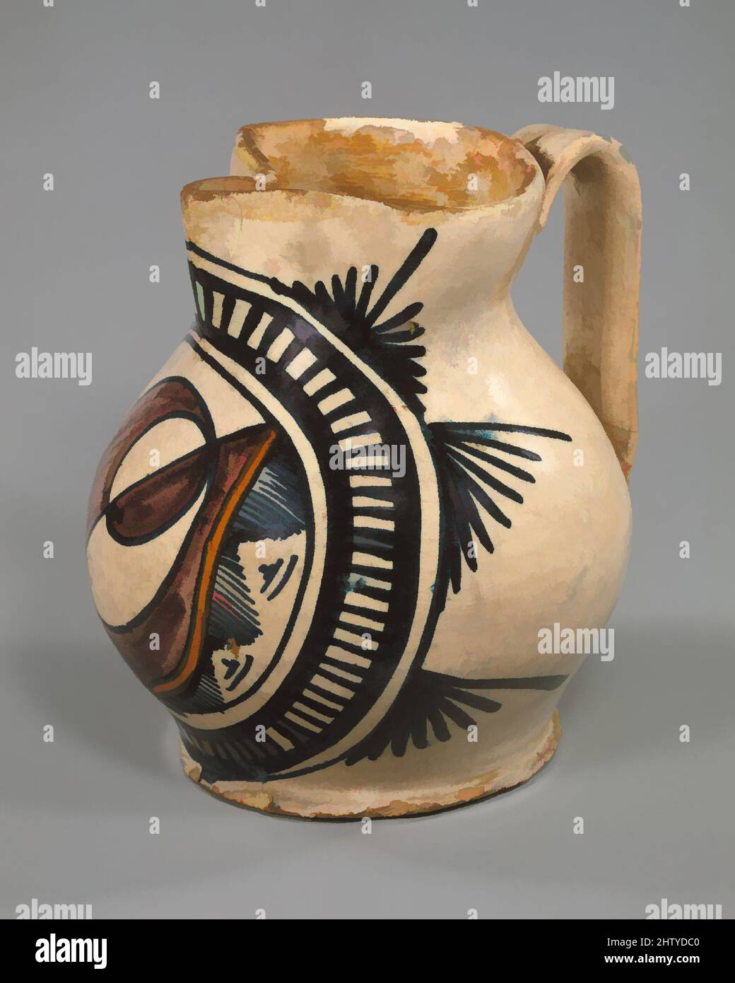 Art inspired by Armorial jug (boccale), ca. 1470–1500, Italian, Faenza or Florence, Maiolica (tin-glazed earthenware), Height: 7 3/8 in. (18.7cm), Ceramics-Pottery, Classic works modernized by Artotop with a splash of modernity. Shapes, color and value, eye-catching visual impact on art. Emotions through freedom of artworks in a contemporary way. A timeless message pursuing a wildly creative new direction. Artists turning to the digital medium and creating the Artotop NFT Stock Photo